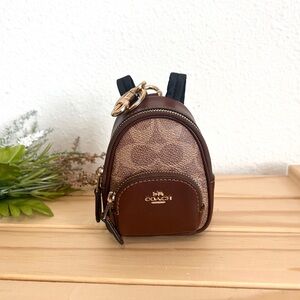 NWT🍂Coach Mini Court Backpack Bag Charm In Signature Canvas Key Chain Coin